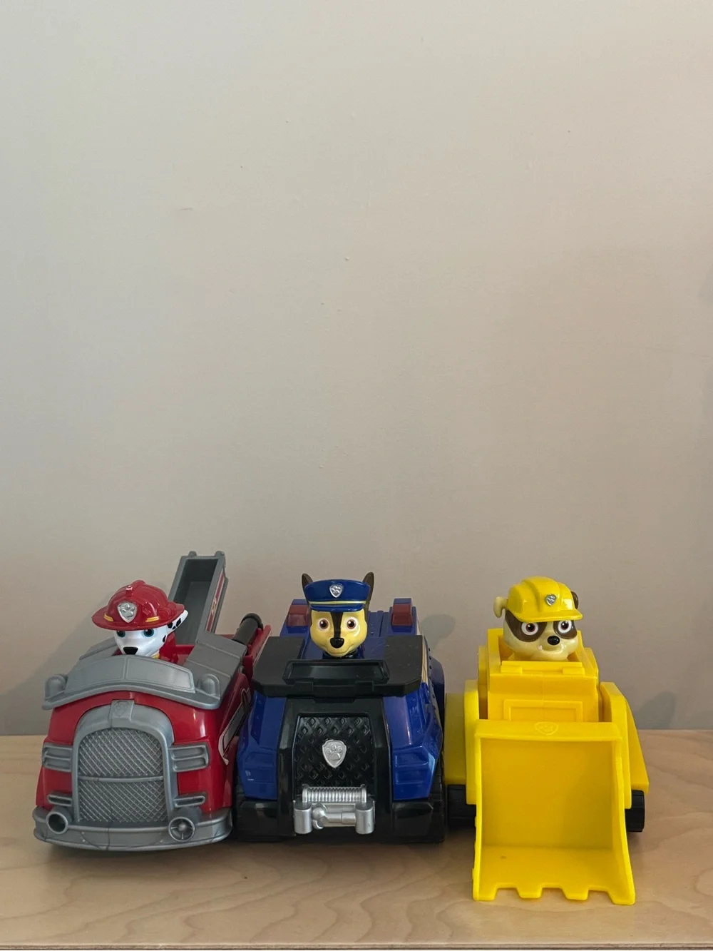 Paw Patrol Trio: Red Fire Engine, Blue Police Cruiser, Yellow Bulldozer